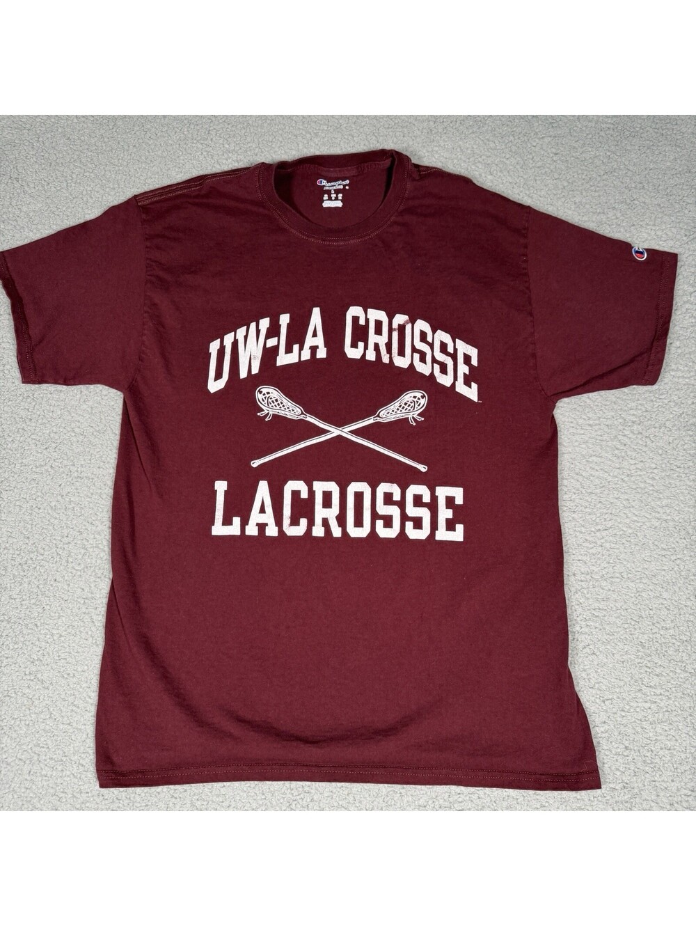 University UW La Crosse T Shirt Mens Size Large Champion Lacrosse Maroon
